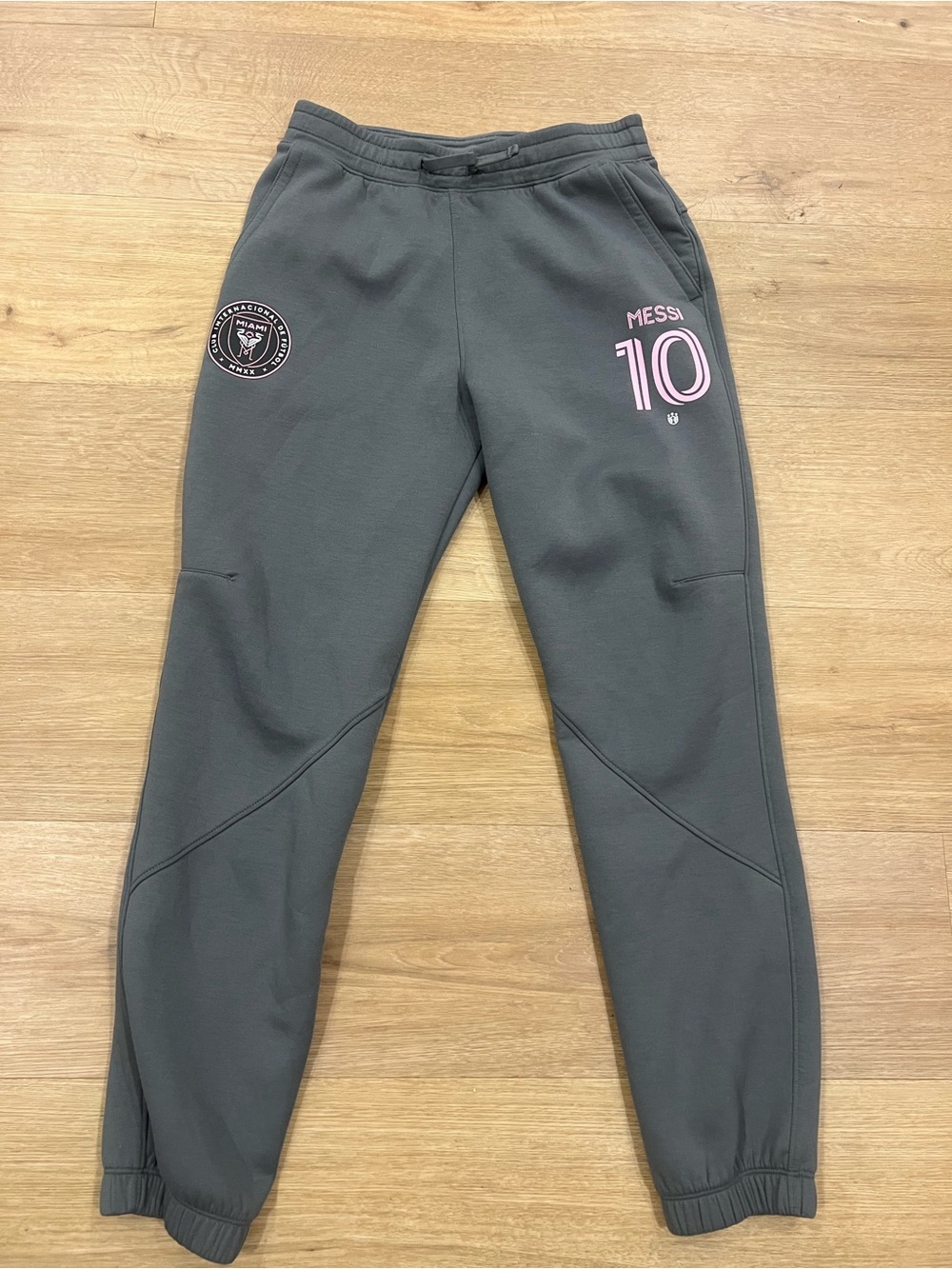 abercrombie kids Charcoal Gray "Messi 10" Jogger Pants with Pink Detail
